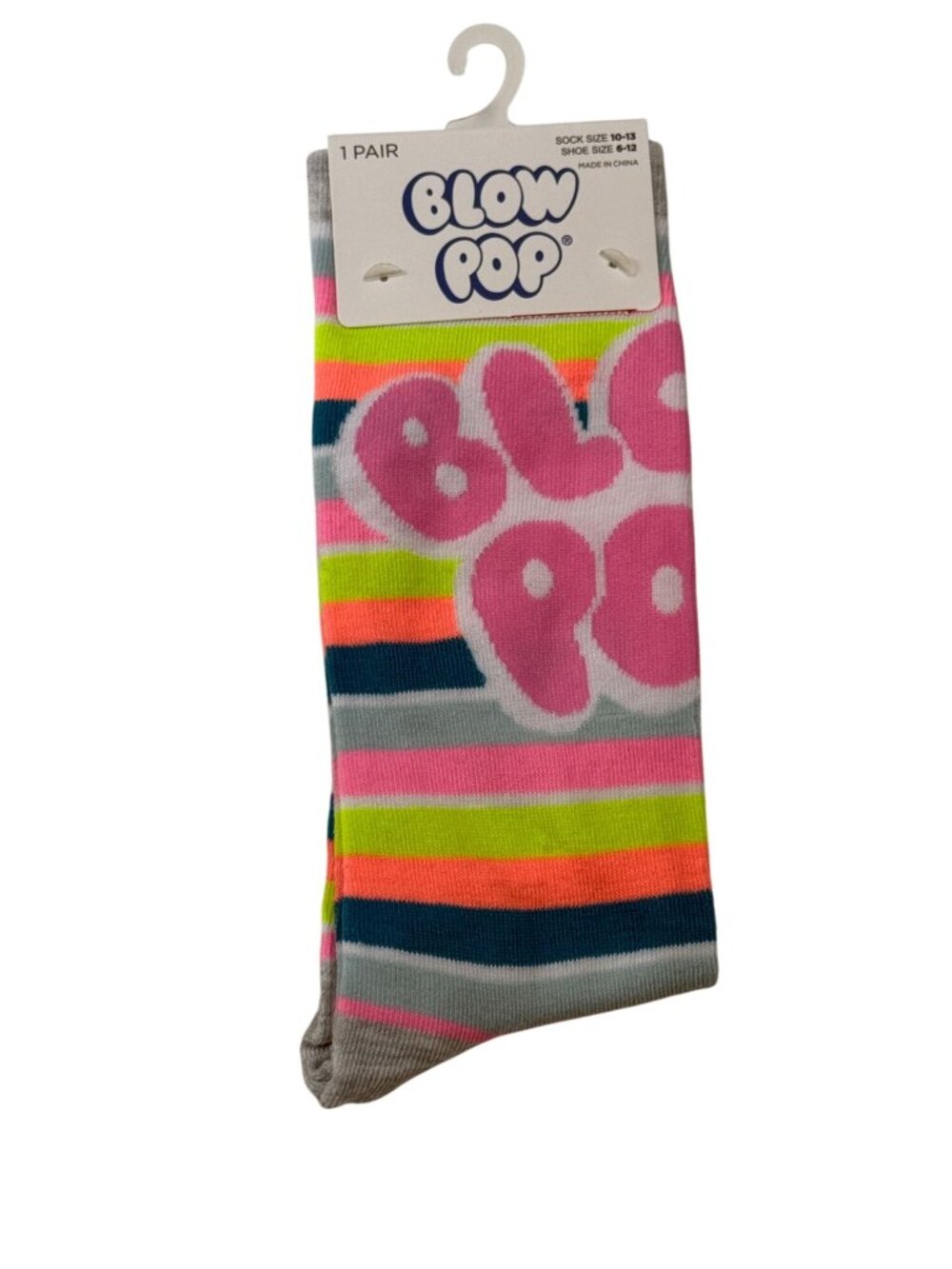 Charms Blow Pop Neon Stripe Crew Socks Size 10-13 NWT
